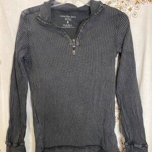 Calvin Klein Jeans Gray V-Neck Long Sleeve Tee S